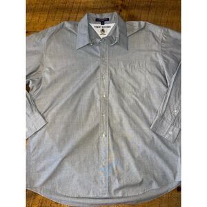 Mens Tommy Hilfiger Gray Blue Long Sleeve Button‎ Down Dress Shirt Size 17 34-35